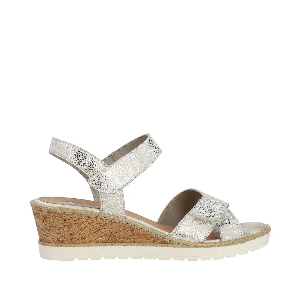 Remonte R6252-91 Alanya Soft Gold Metallic Leather Low Wedge Sandals