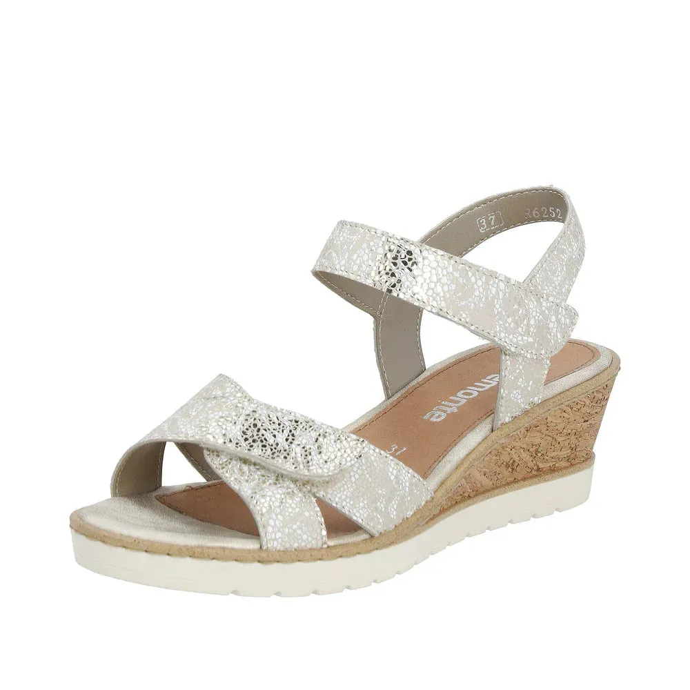 Remonte R6252-91 Alanya Soft Gold Metallic Leather Low Wedge Sandals