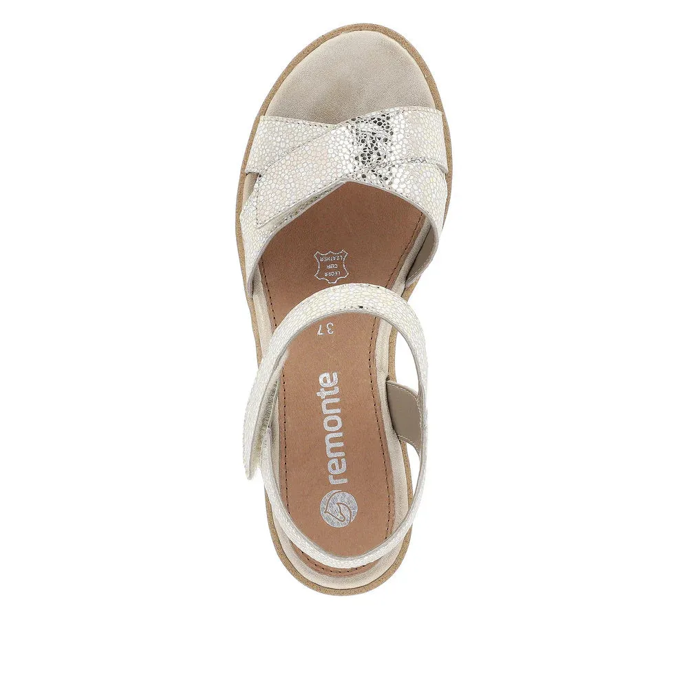 Remonte R6252-91 Alanya Soft Gold Metallic Leather Low Wedge Sandals