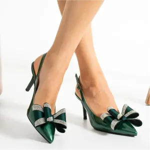 Rhinestone Bow Pointed Toe Party Shoes.