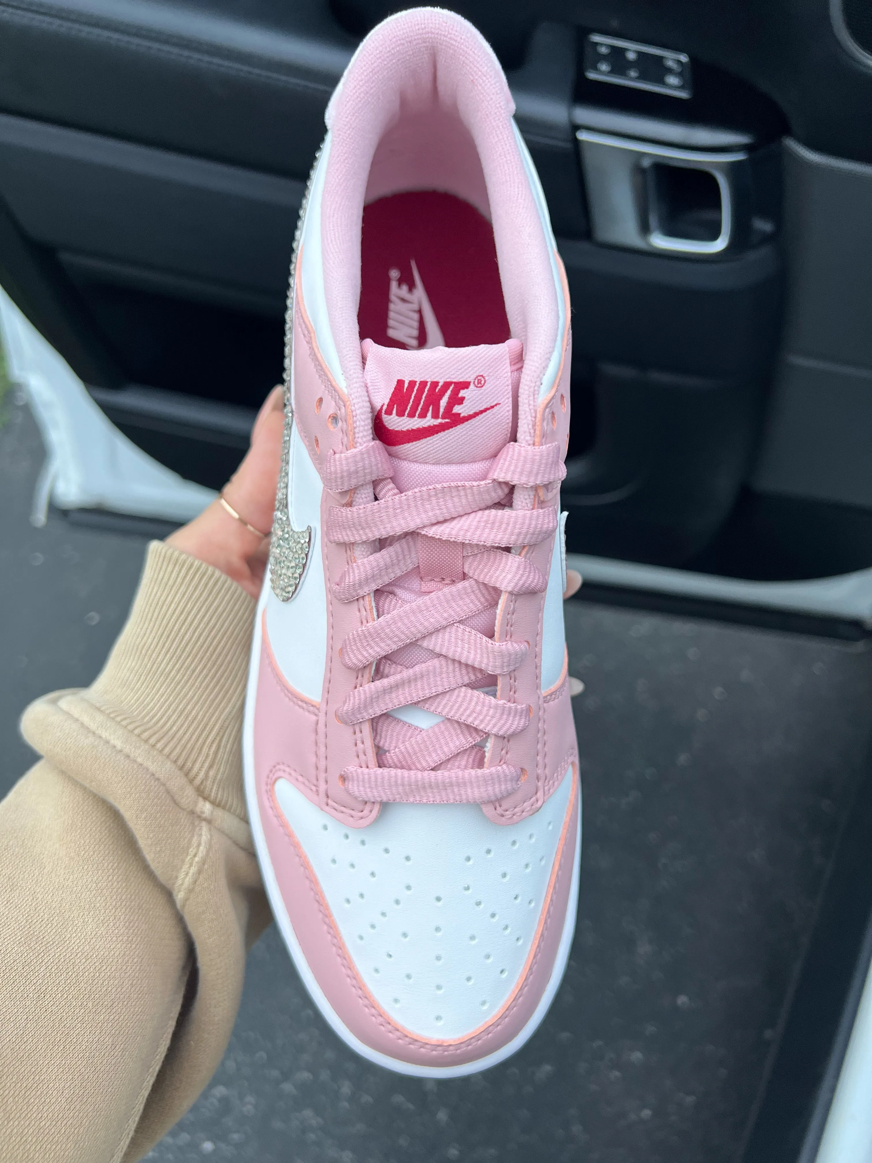 Rose Gold Pink Swarovski Womens Nike Dunk Shoes