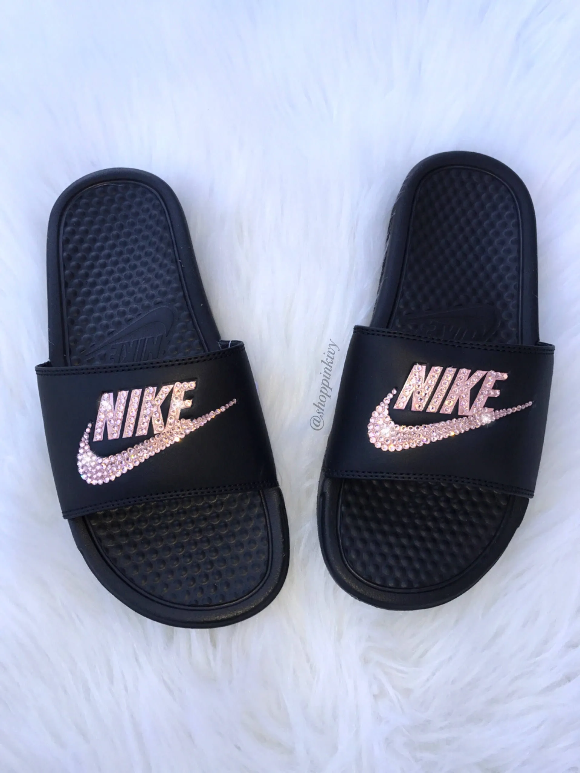 Rose Gold Swarovski Nike Benassi Slide Sandals