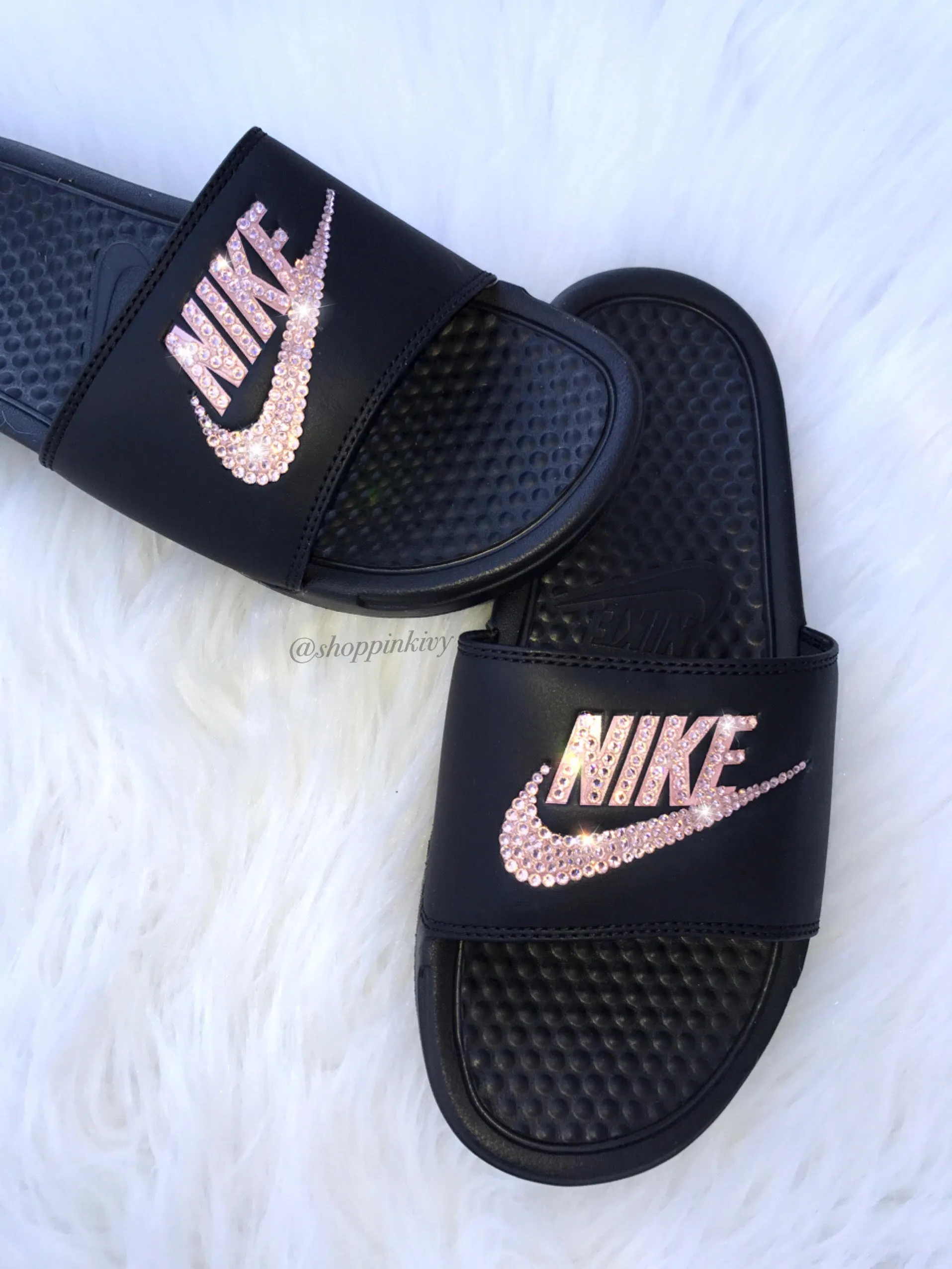 Rose Gold Swarovski Nike Benassi Slide Sandals