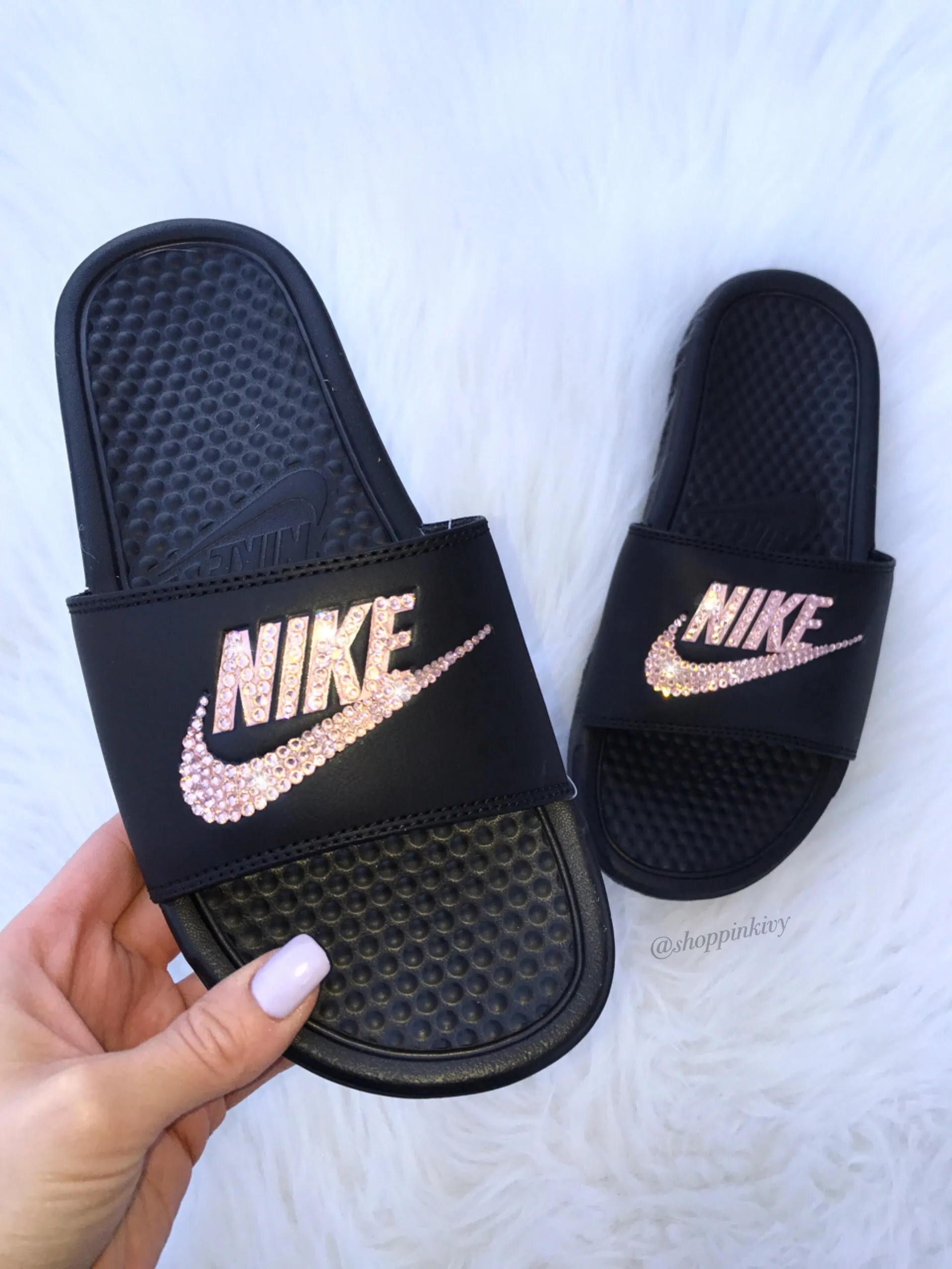 Rose Gold Swarovski Nike Benassi Slide Sandals