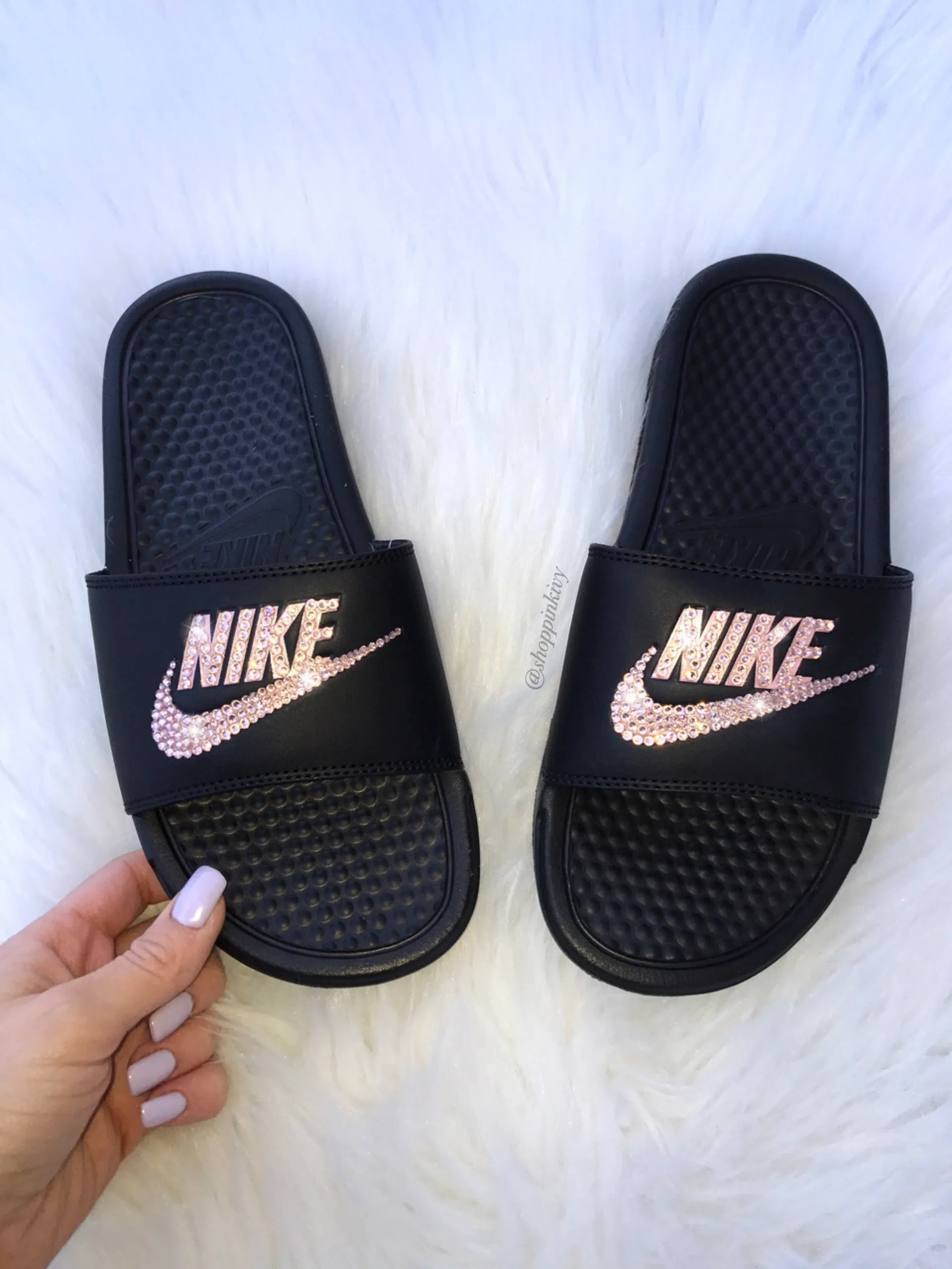 Rose Gold Swarovski Nike Benassi Slide Sandals