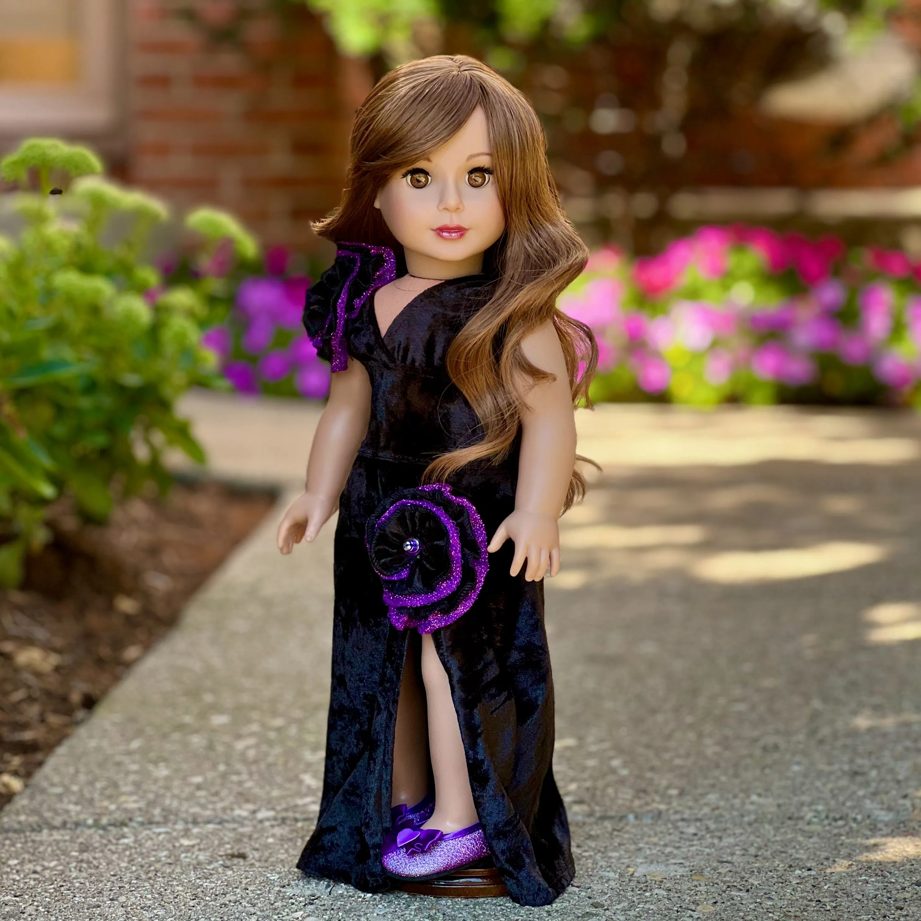 Royal Velvet - 2 Piece Outfit for 18 inch Doll -Black and Purple Gown and Matching Shoes - 18 inch Doll Clothes (Doll NOT Included)