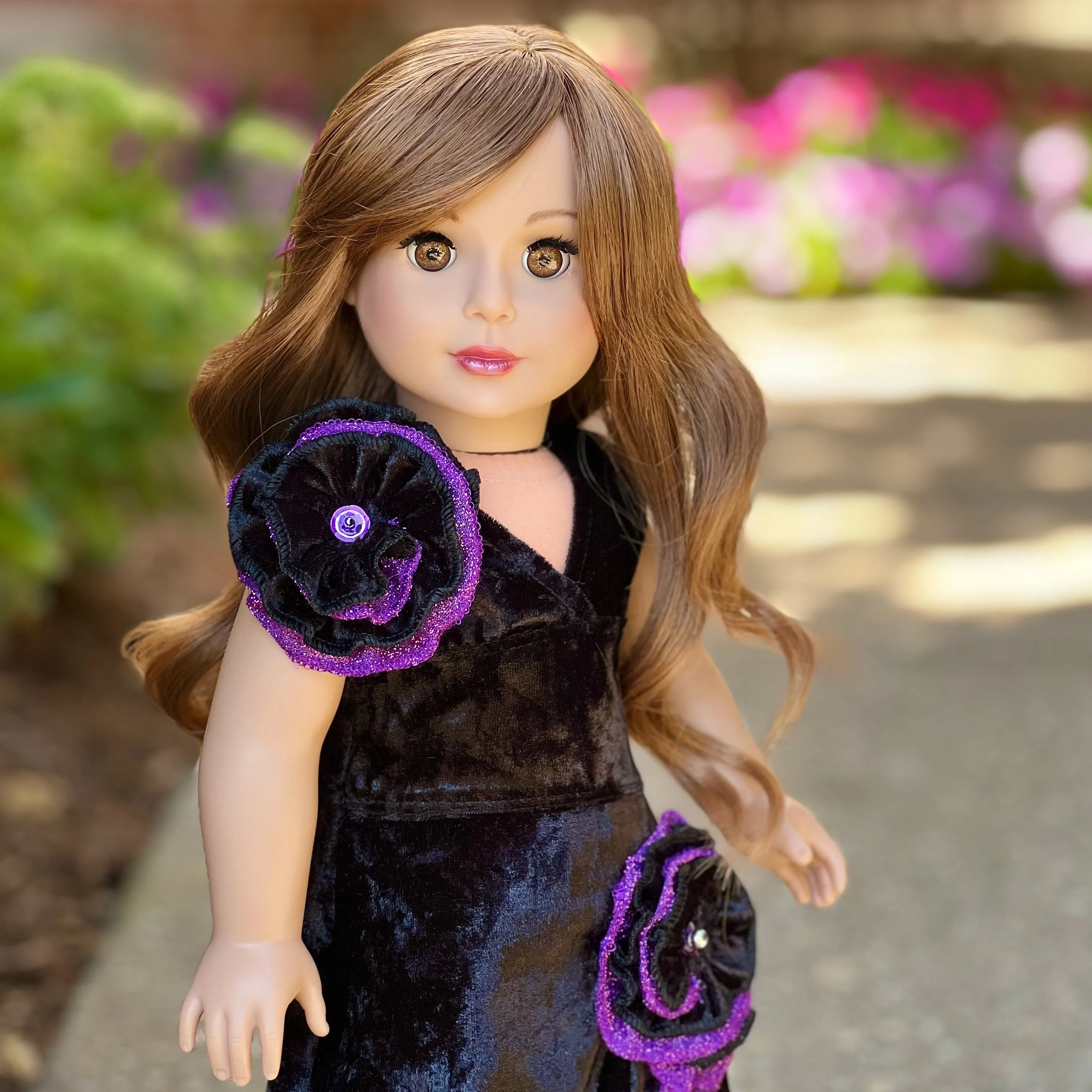 Royal Velvet - 2 Piece Outfit for 18 inch Doll -Black and Purple Gown and Matching Shoes - 18 inch Doll Clothes (Doll NOT Included)