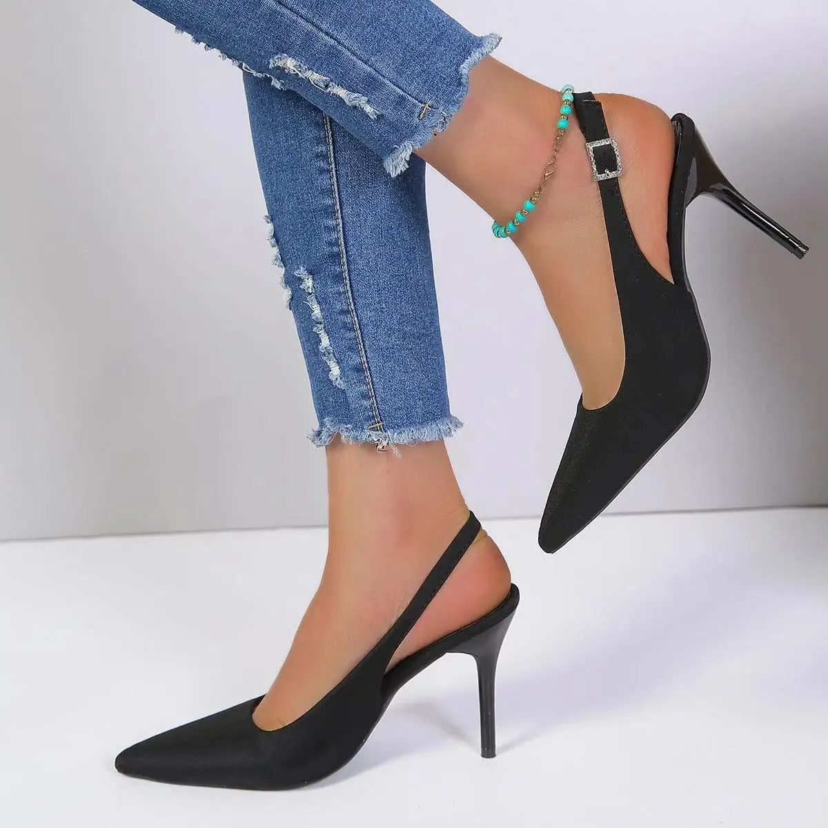 Satin Slingback Pointed Heels