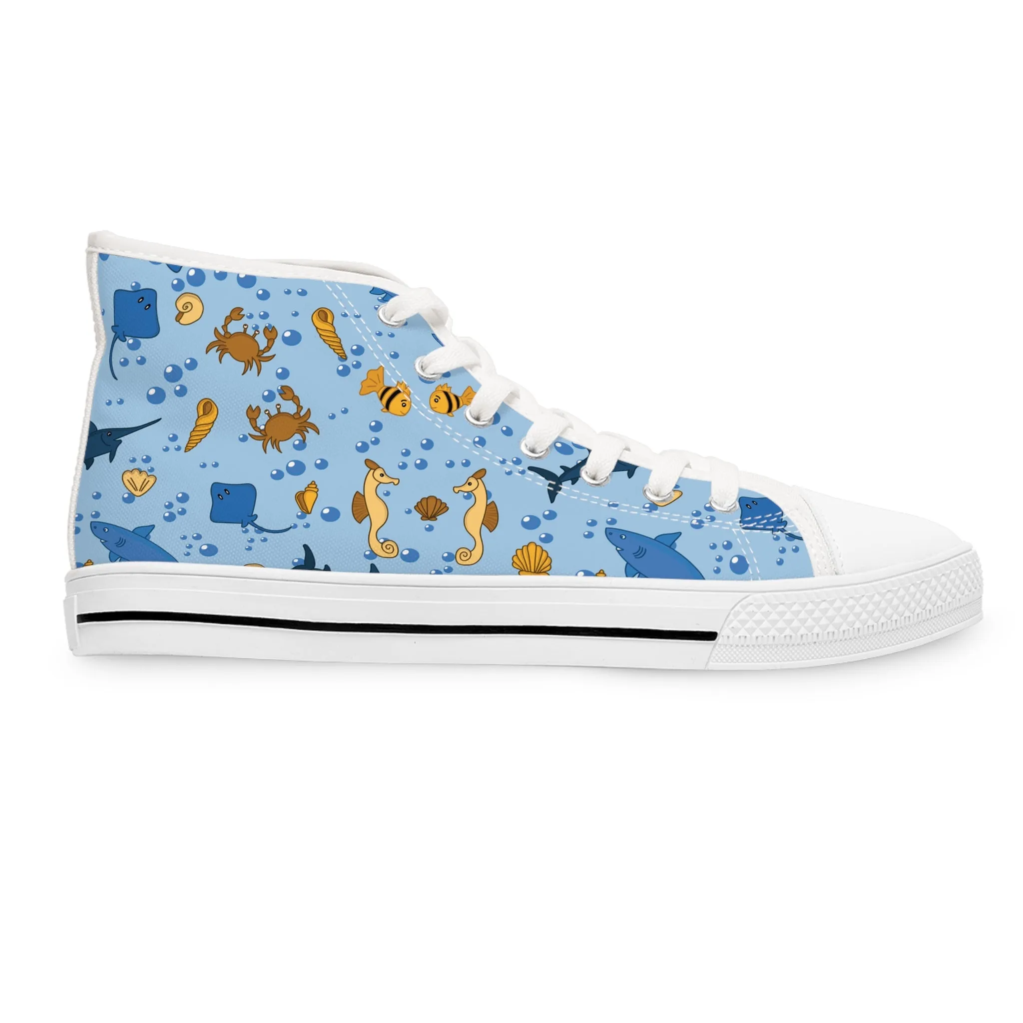 Shark Swordfish and Seahorse Women's High Top Sneakers