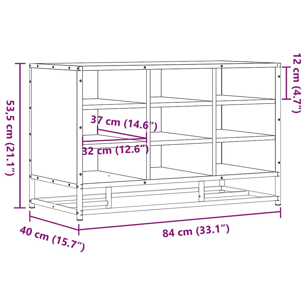 Shoe Bench Smoked Oak 84x40x53.5 cm Engineered Wood and Metal