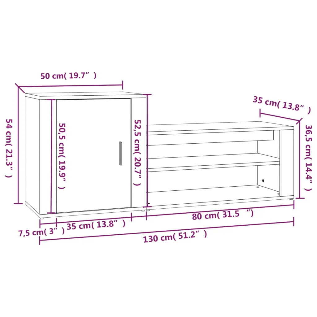 Shoe Cabinet Concrete Grey 130x35x54 cm Engineered Wood