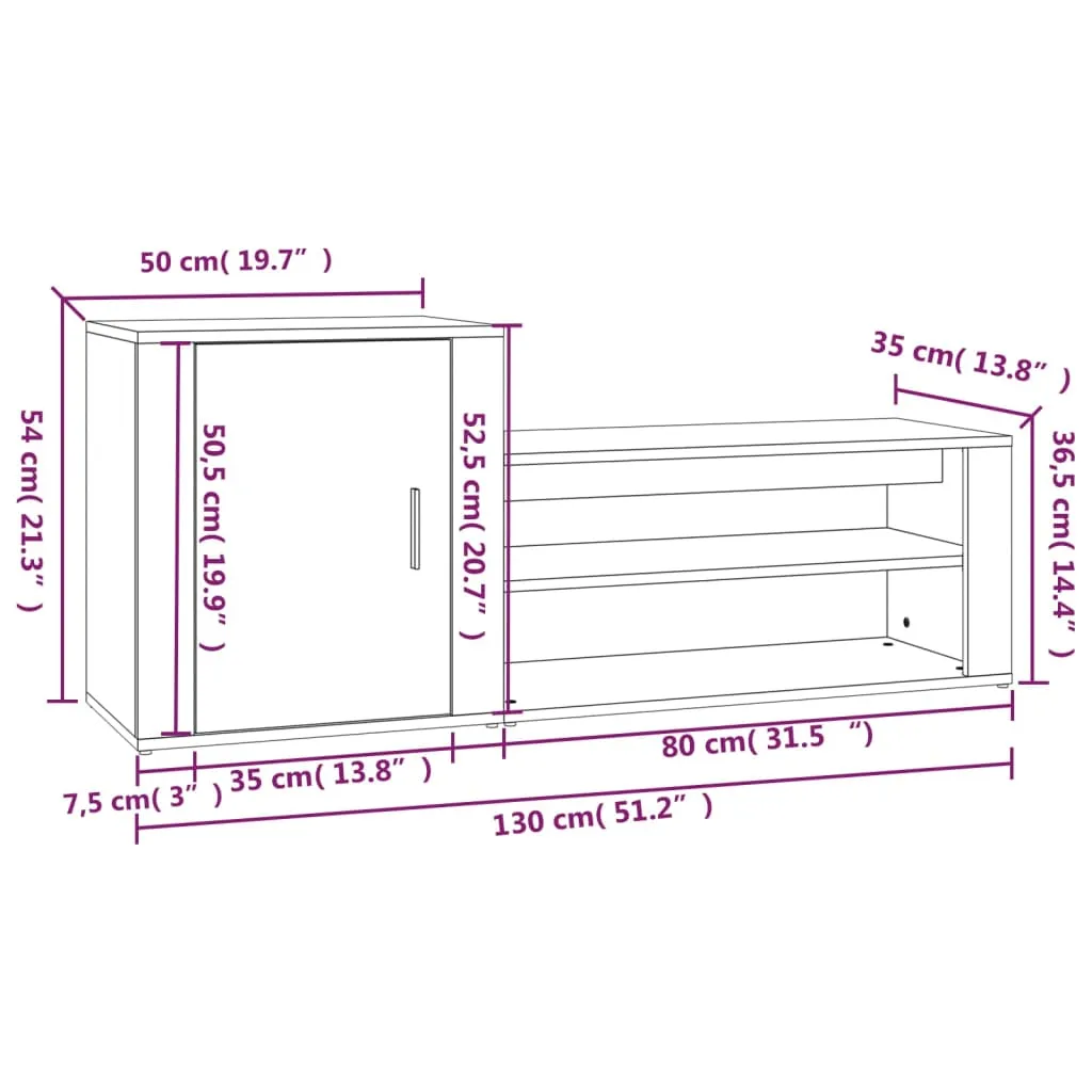 Shoe Cabinet Grey Sonoma 130x35x54 cm Engineered Wood