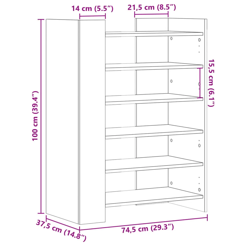 Shoe Cabinet Grey Sonoma 74.5x37.5x100 cm Engineered Wood