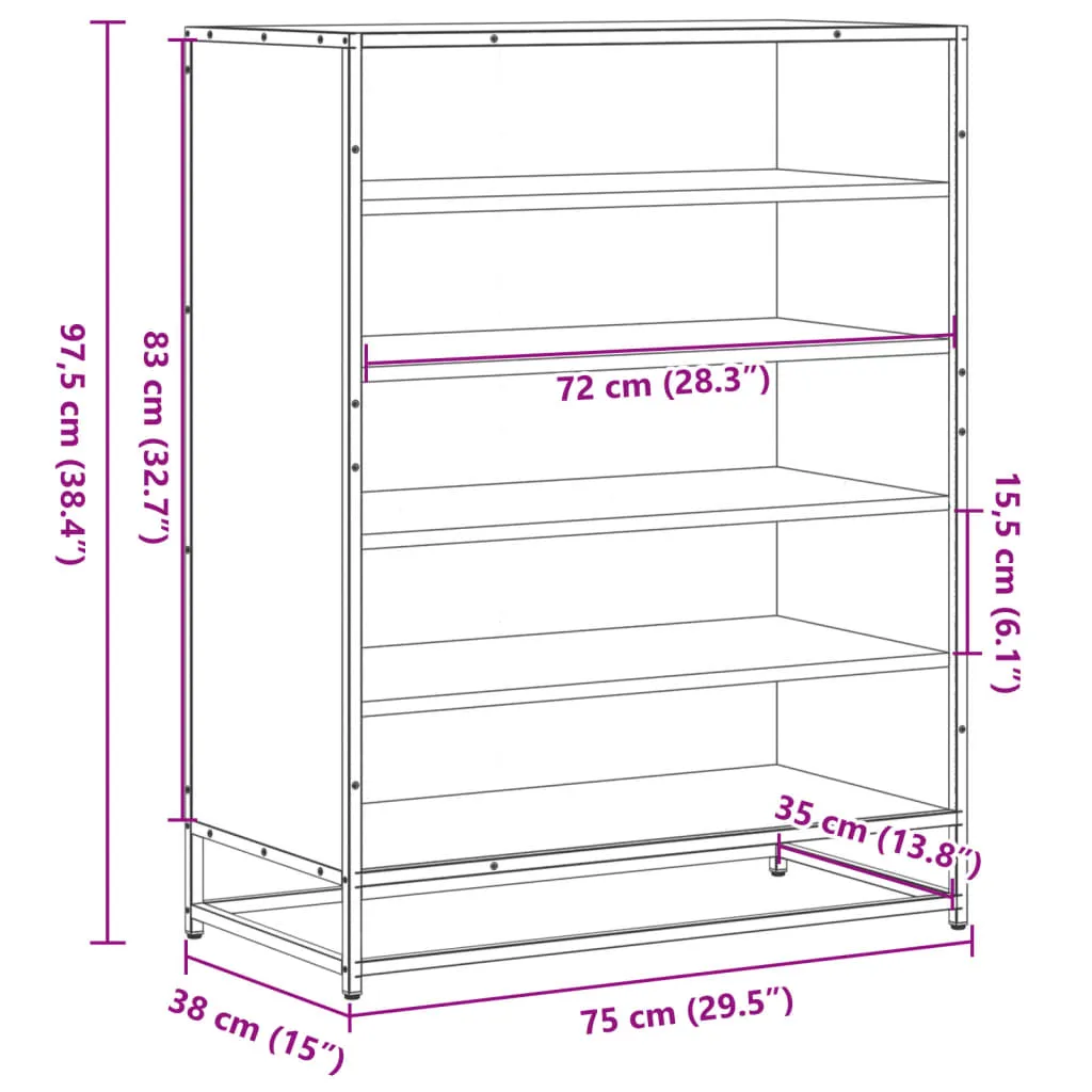 Shoe Cabinet Sonoma Oak 75x38x97.5 cm Engineered Wood and Metal