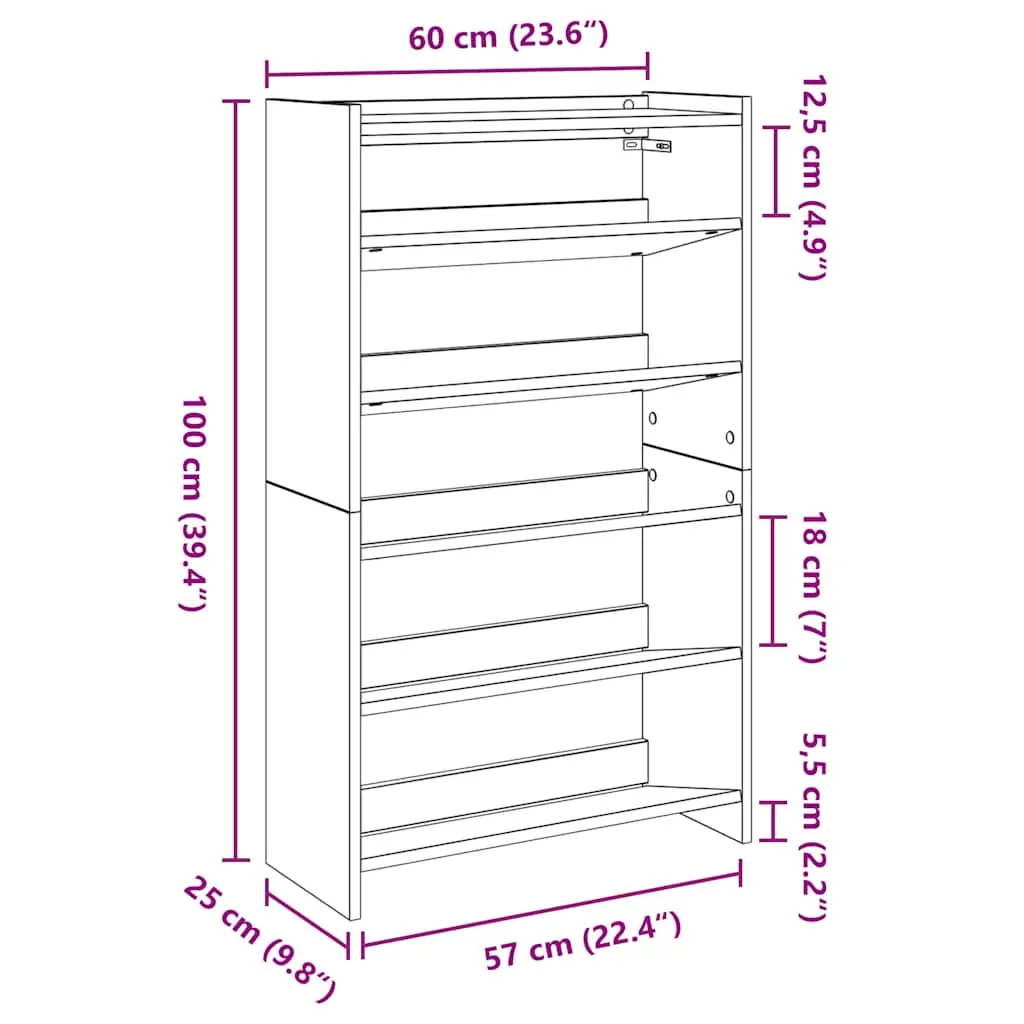 Shoe Rack Black 60x25x100 cm Engineered Wood