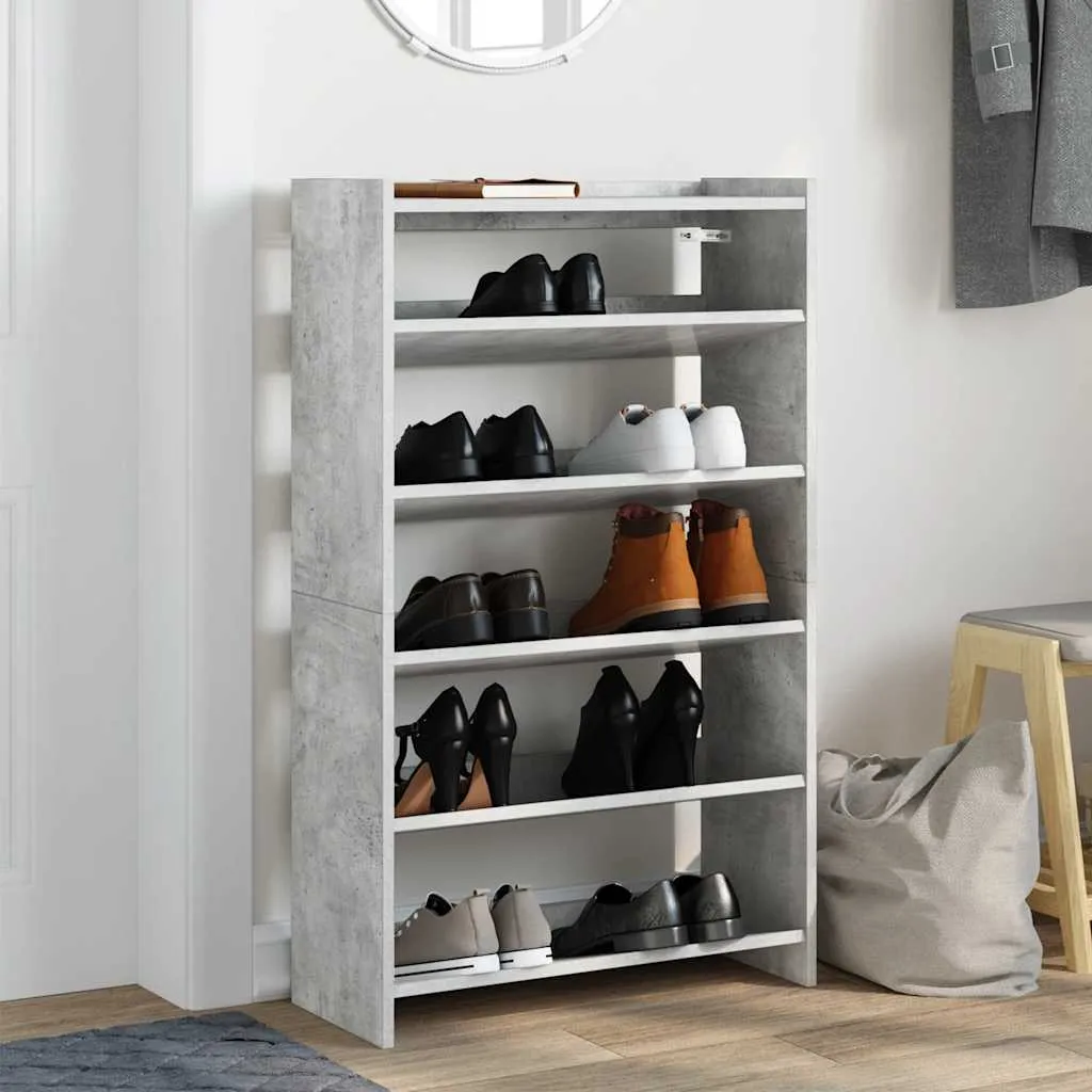 Shoe Rack Concrete Oak 60x25x100 cm Engineered Wood