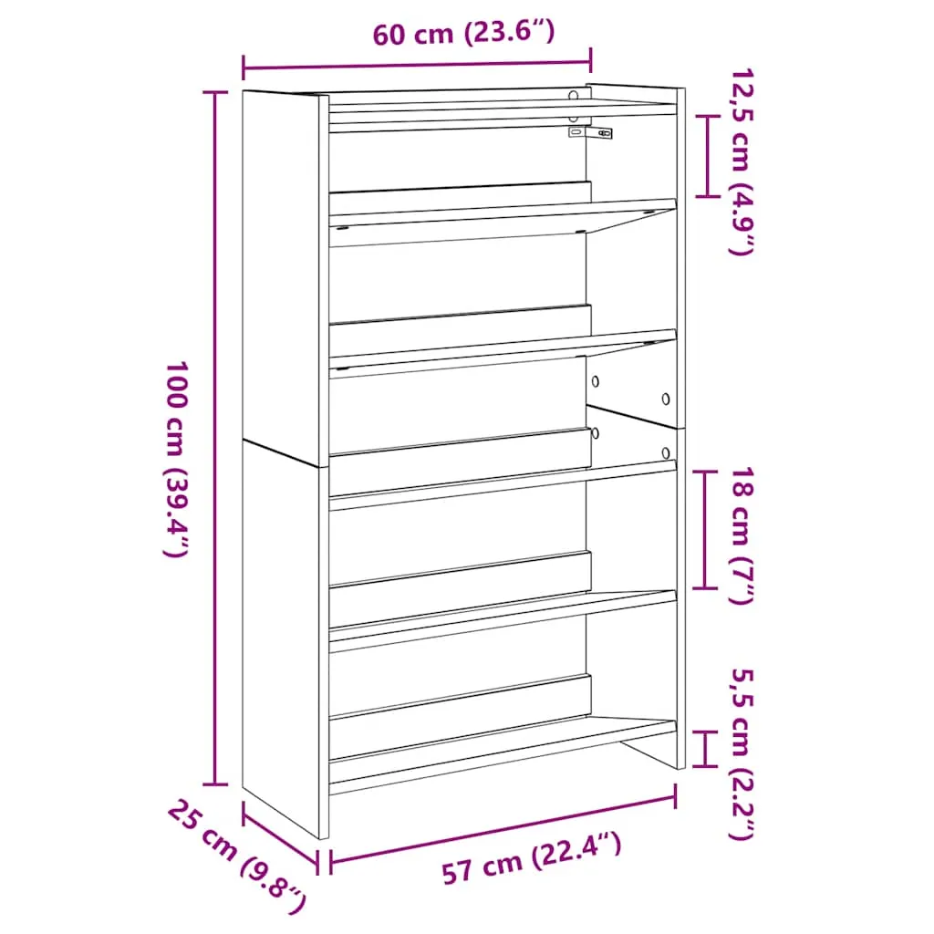 Shoe Rack Concrete Oak 60x25x100 cm Engineered Wood