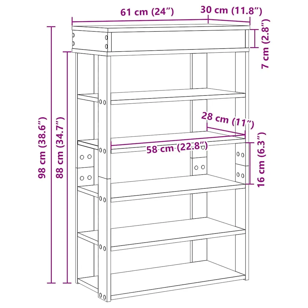 Shoe Rack Grey Sonoma 60x30x98 cm Engineered Wood