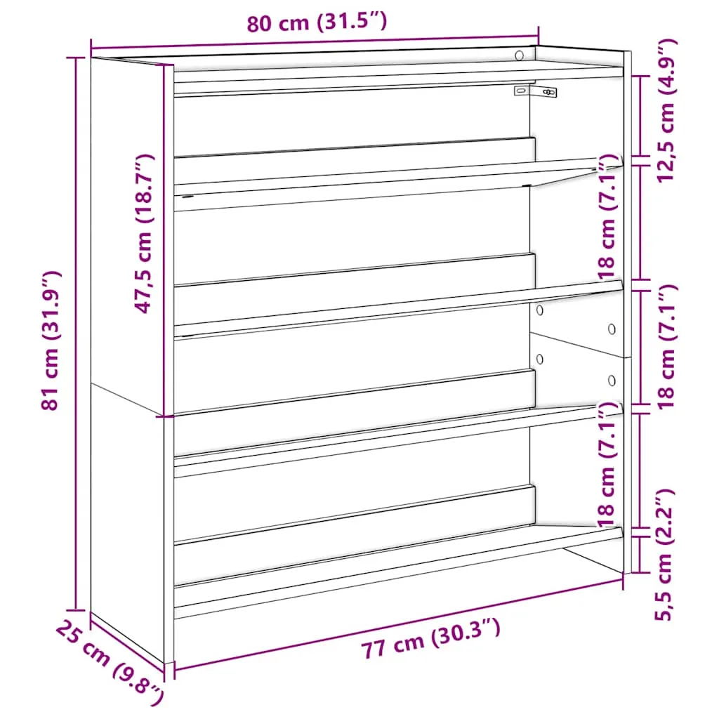 Shoe Rack Grey Sonoma 80x25x81 cm Engineered Wood