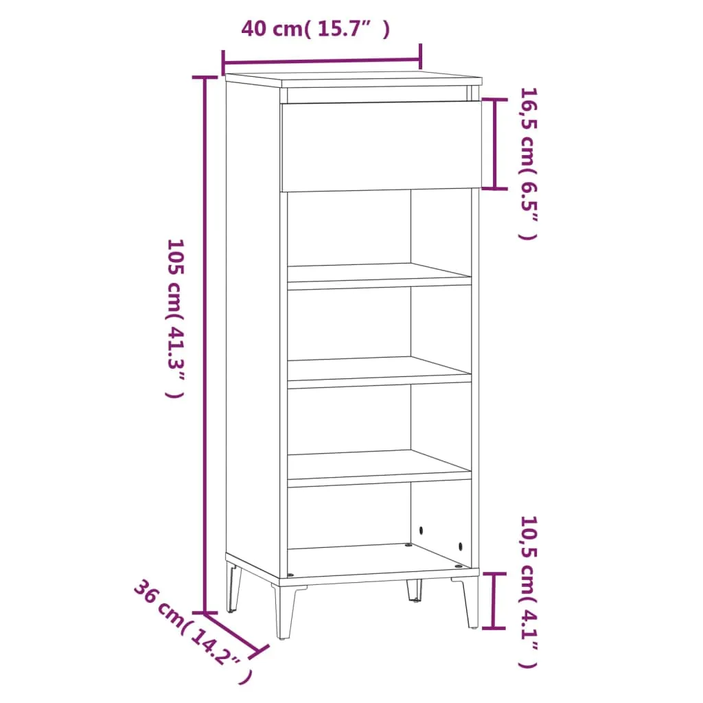 Shoe Rack High Gloss White 40x36x105 cm Engineered Wood