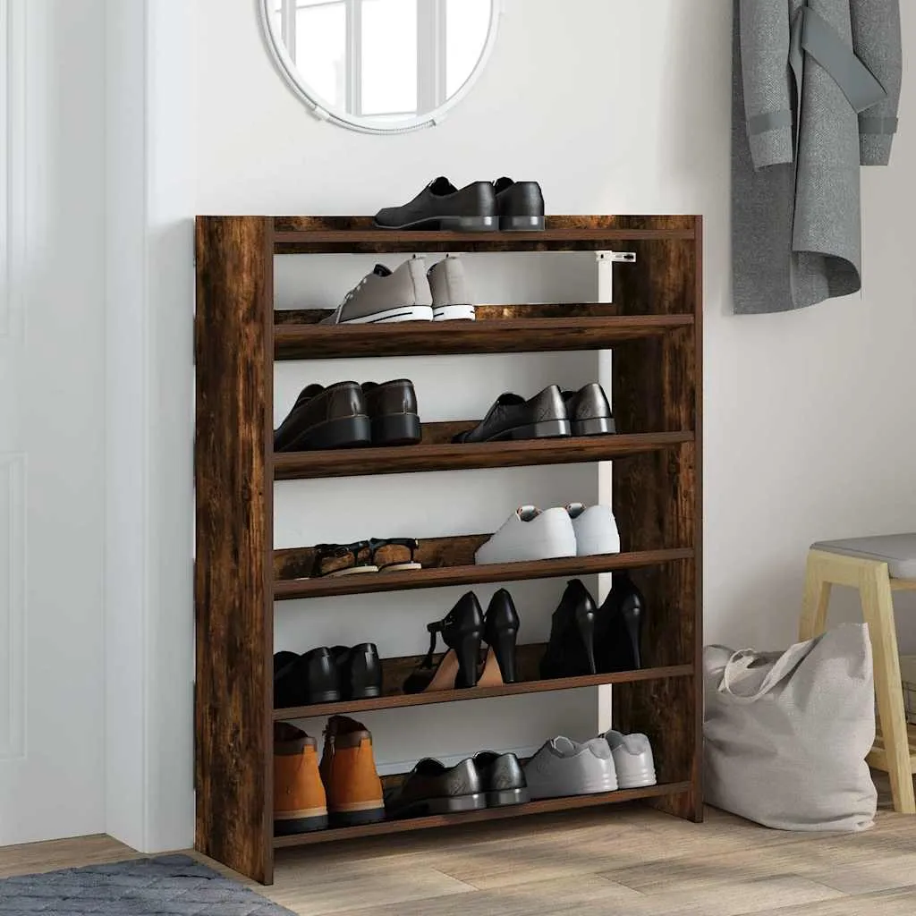 Shoe Rack Smoked Oak 80x25x100 cm Engineered Wood