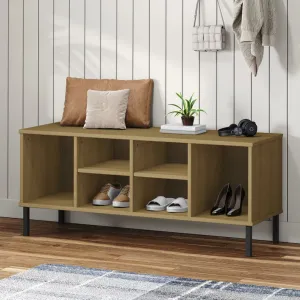 Shoe Rack with Metal Legs Brown 106x35x45 cm Solid Wood OSLO