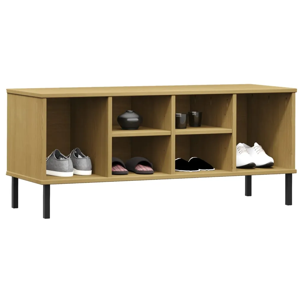 Shoe Rack with Metal Legs Brown 106x35x45 cm Solid Wood OSLO