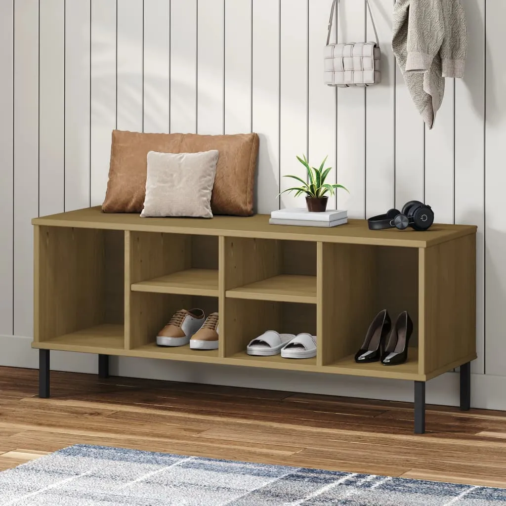 Shoe Rack with Metal Legs Brown 106x35x45 cm Solid Wood OSLO