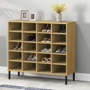 Shoe Rack with Metal Legs Brown 95x35x87 cm Solid Wood OSLO