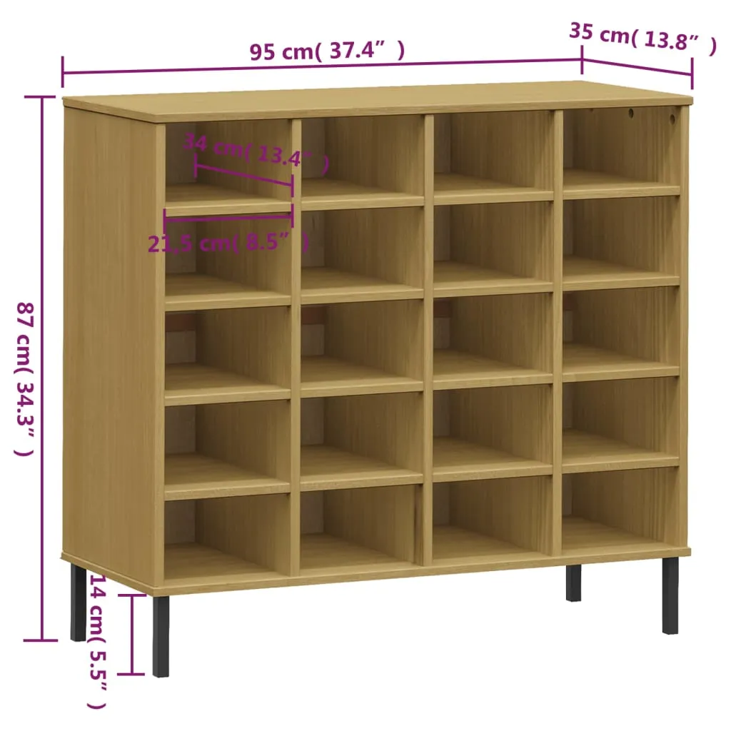 Shoe Rack with Metal Legs Brown 95x35x87 cm Solid Wood OSLO