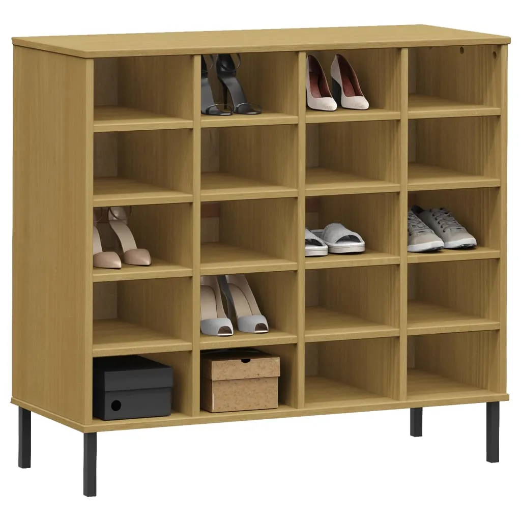 Shoe Rack with Metal Legs Brown 95x35x87 cm Solid Wood OSLO