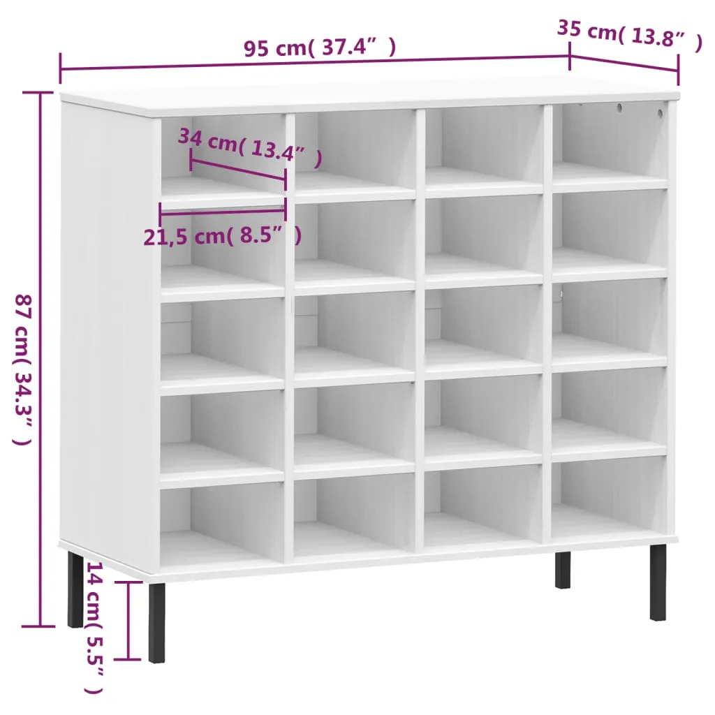 Shoe Rack with Metal Legs White 95x35x87 cm Solid Wood OSLO