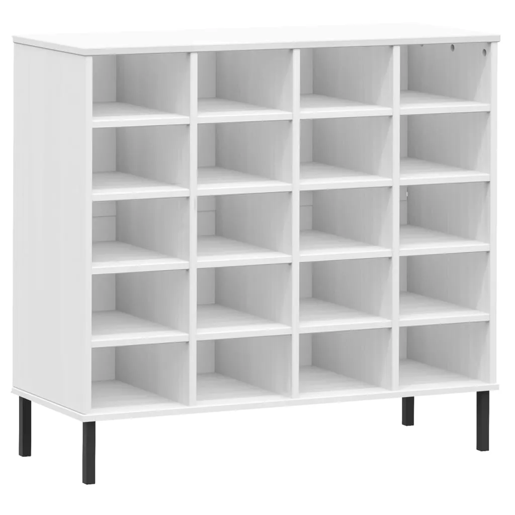 Shoe Rack with Metal Legs White 95x35x87 cm Solid Wood OSLO