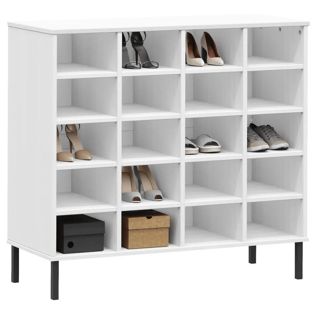 Shoe Rack with Metal Legs White 95x35x87 cm Solid Wood OSLO