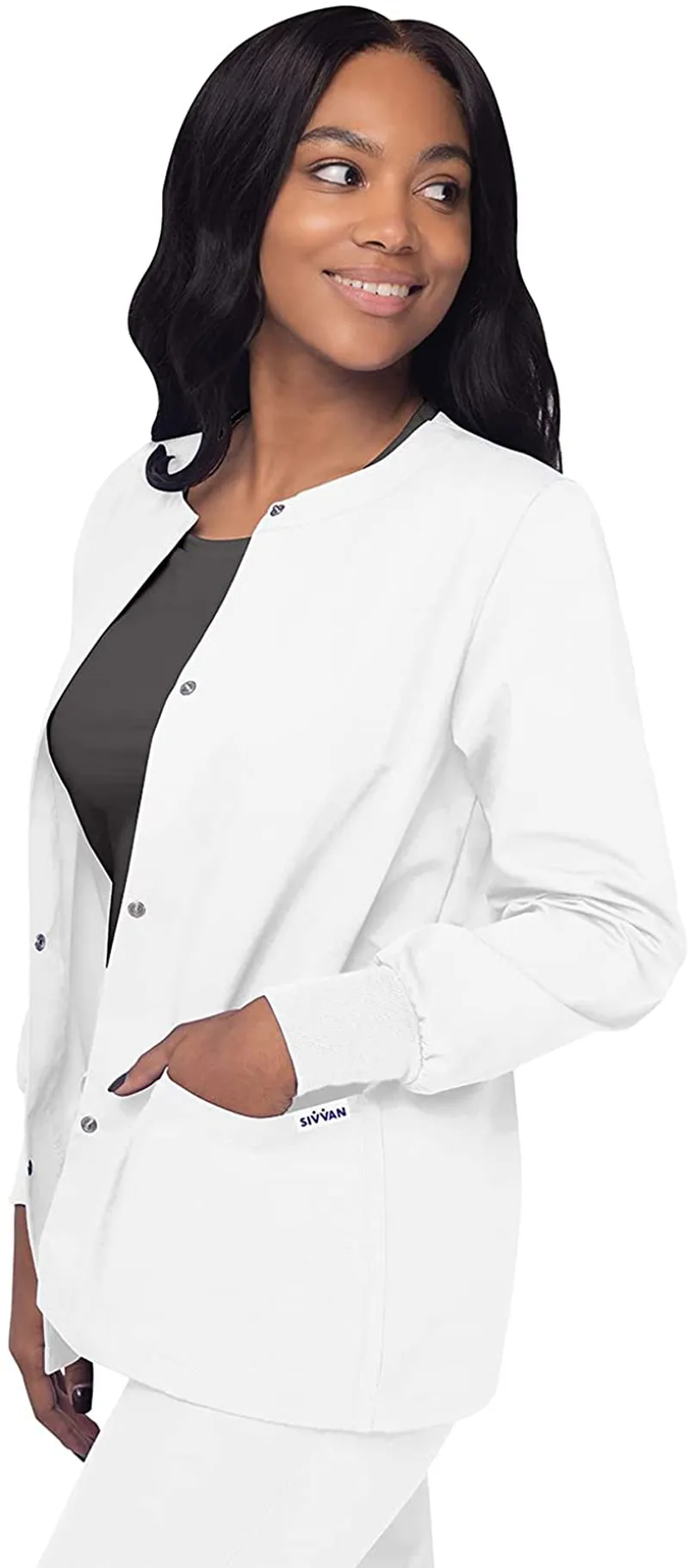 Sivvan Women's Scrubs Warm-Up Jacket/Front Snaps - Round Neck