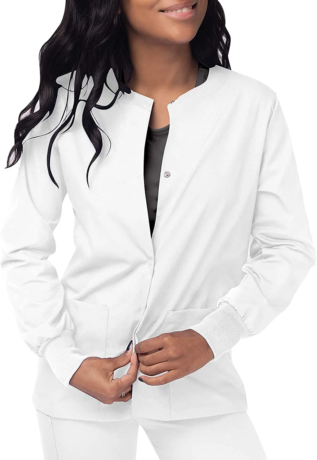 Sivvan Women's Scrubs Warm-Up Jacket/Front Snaps - Round Neck