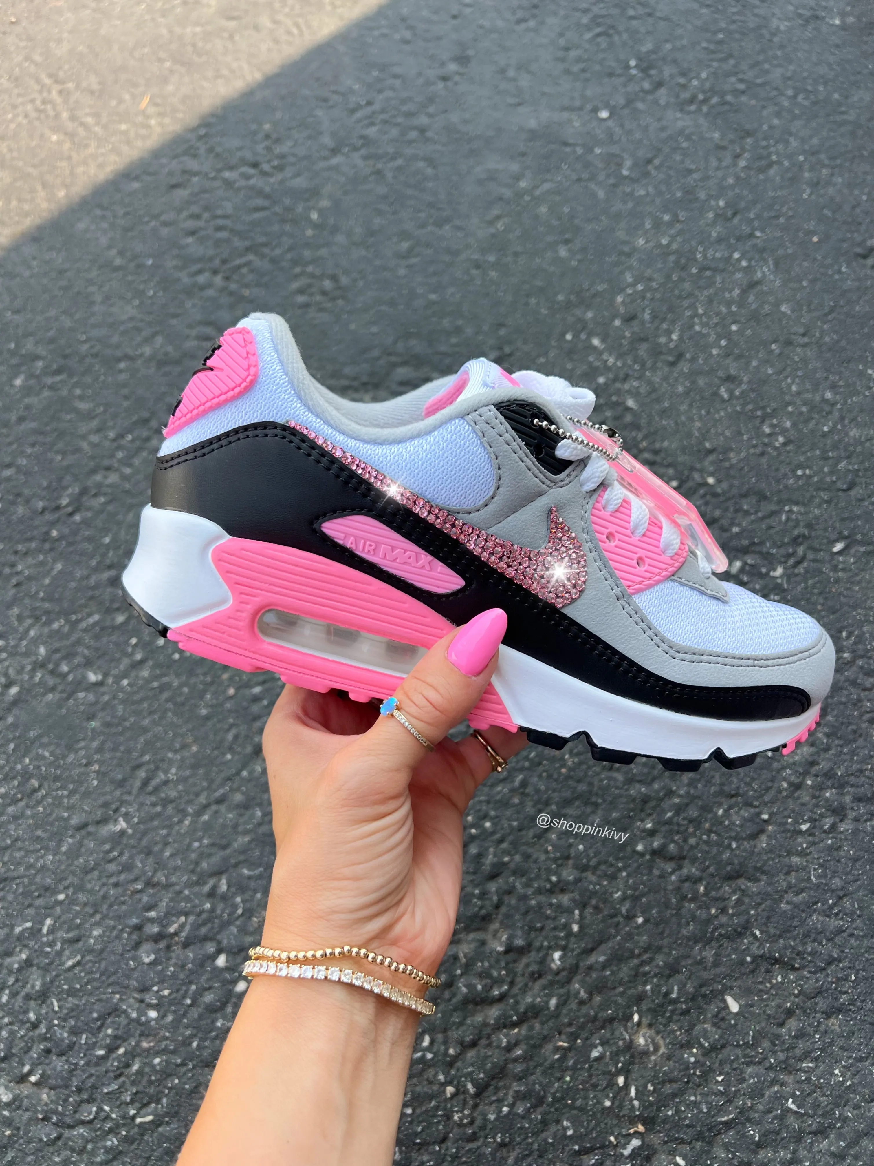 SIZE 7.5 Bubblegum Pink Swarovski Womens Nike Air Max 90