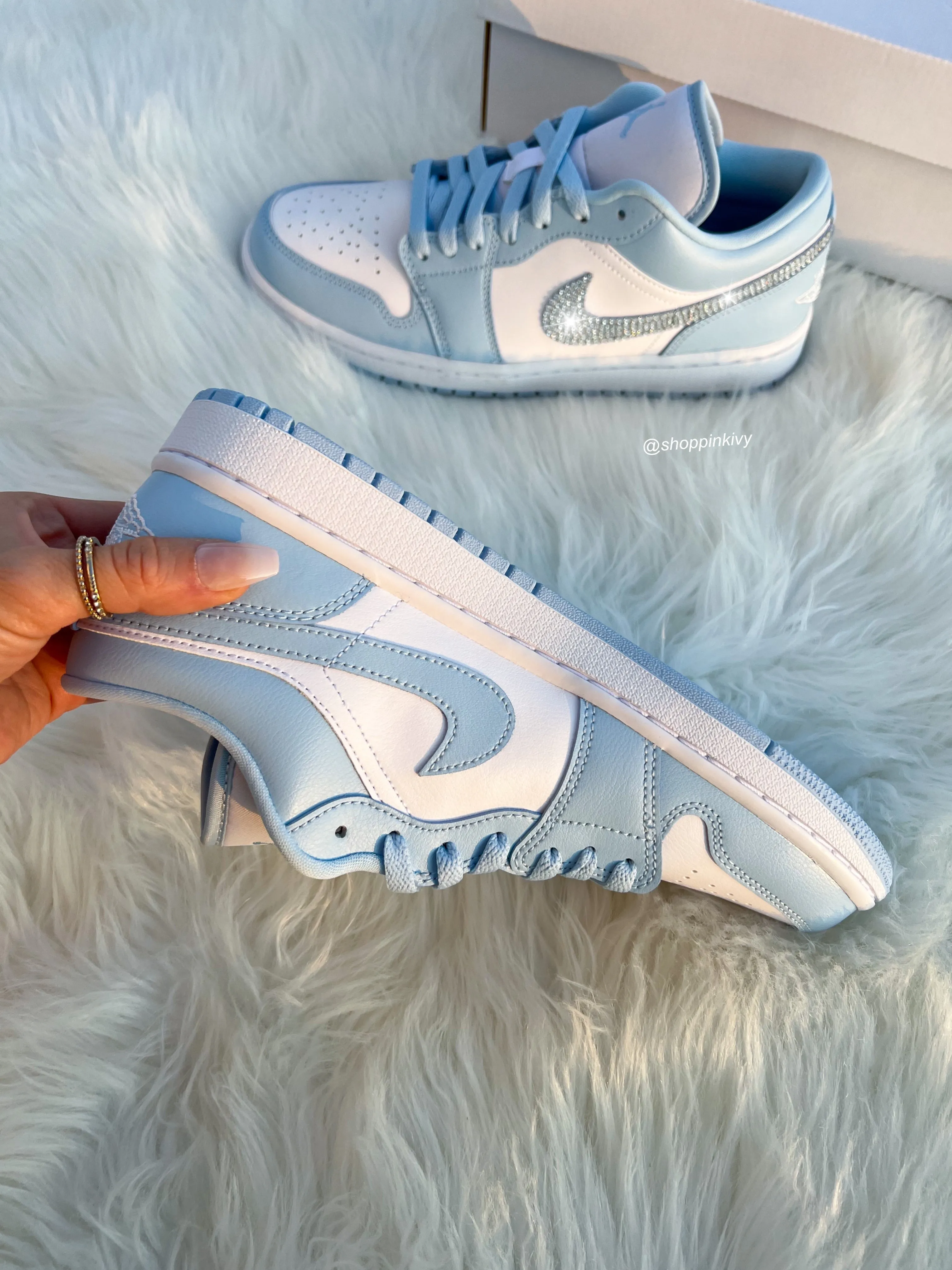 SIZE 7.5 Ice Blue Swarovski Women’s Air Jordan Retro 1 Low Shoes