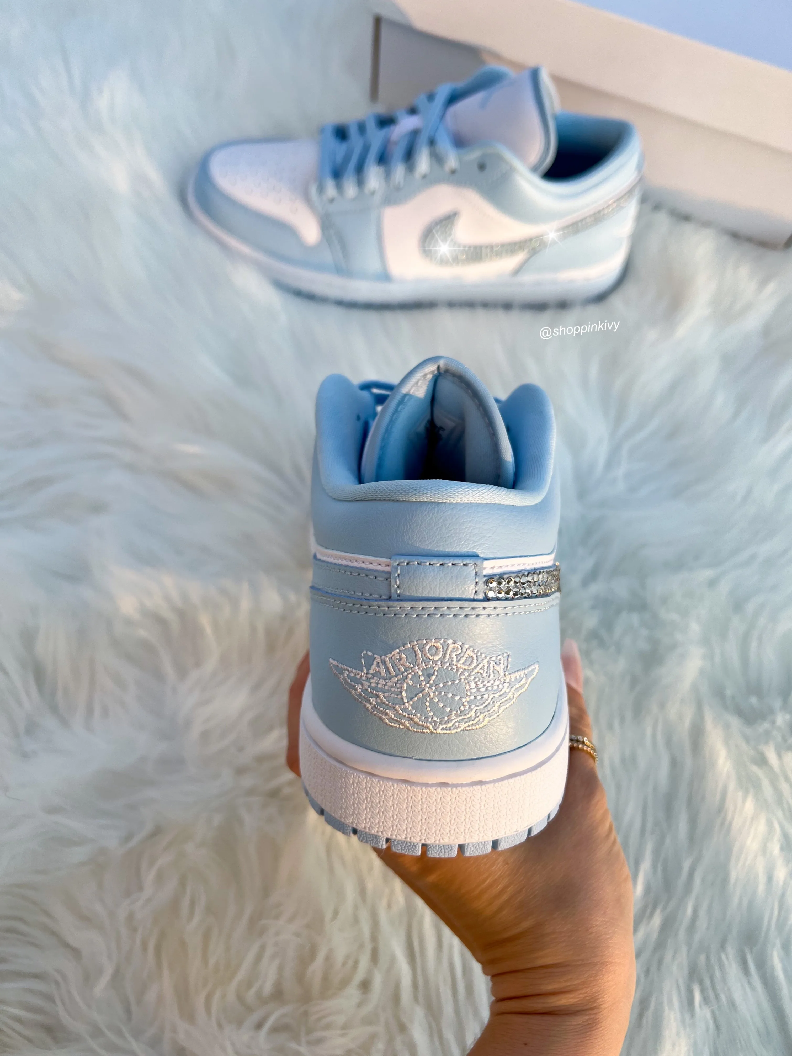 SIZE 7.5 Ice Blue Swarovski Women’s Air Jordan Retro 1 Low Shoes