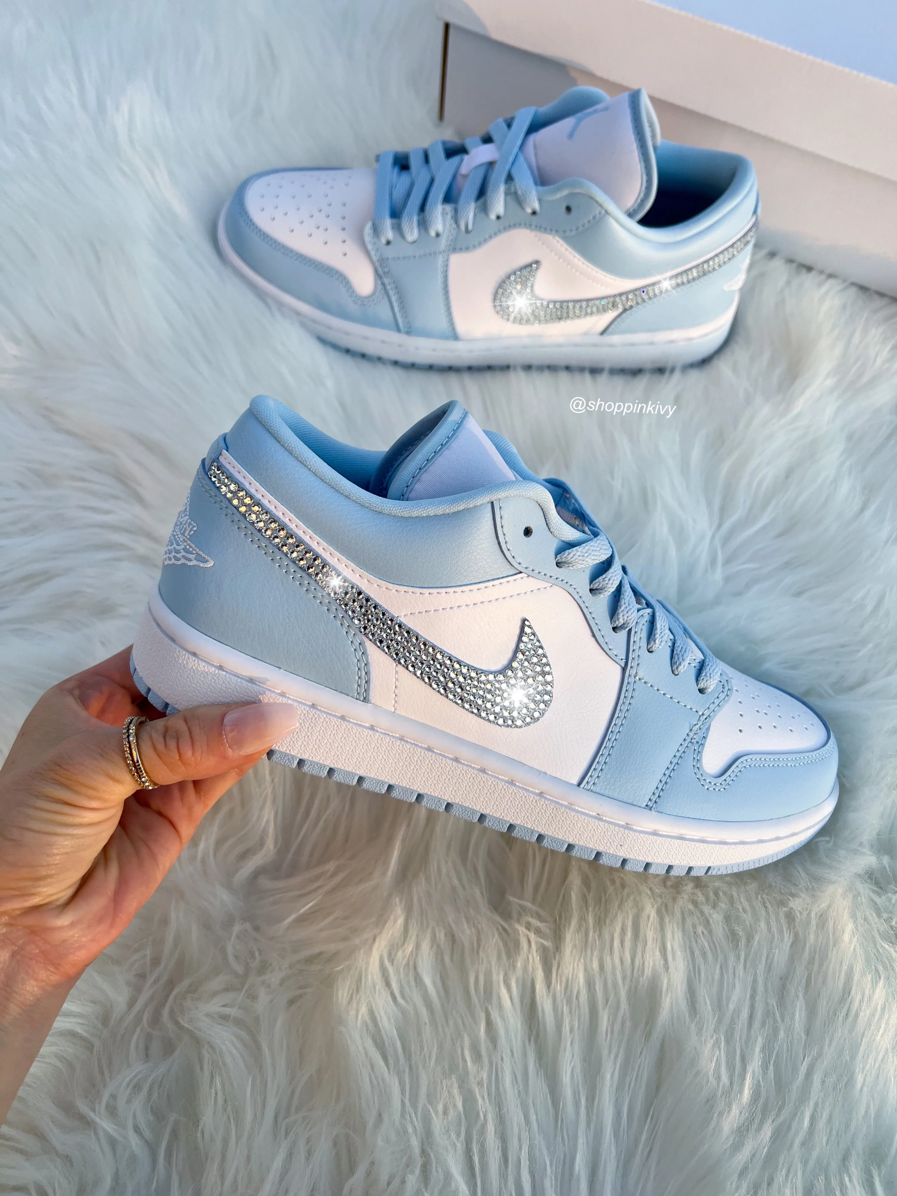 SIZE 7.5 Ice Blue Swarovski Women’s Air Jordan Retro 1 Low Shoes