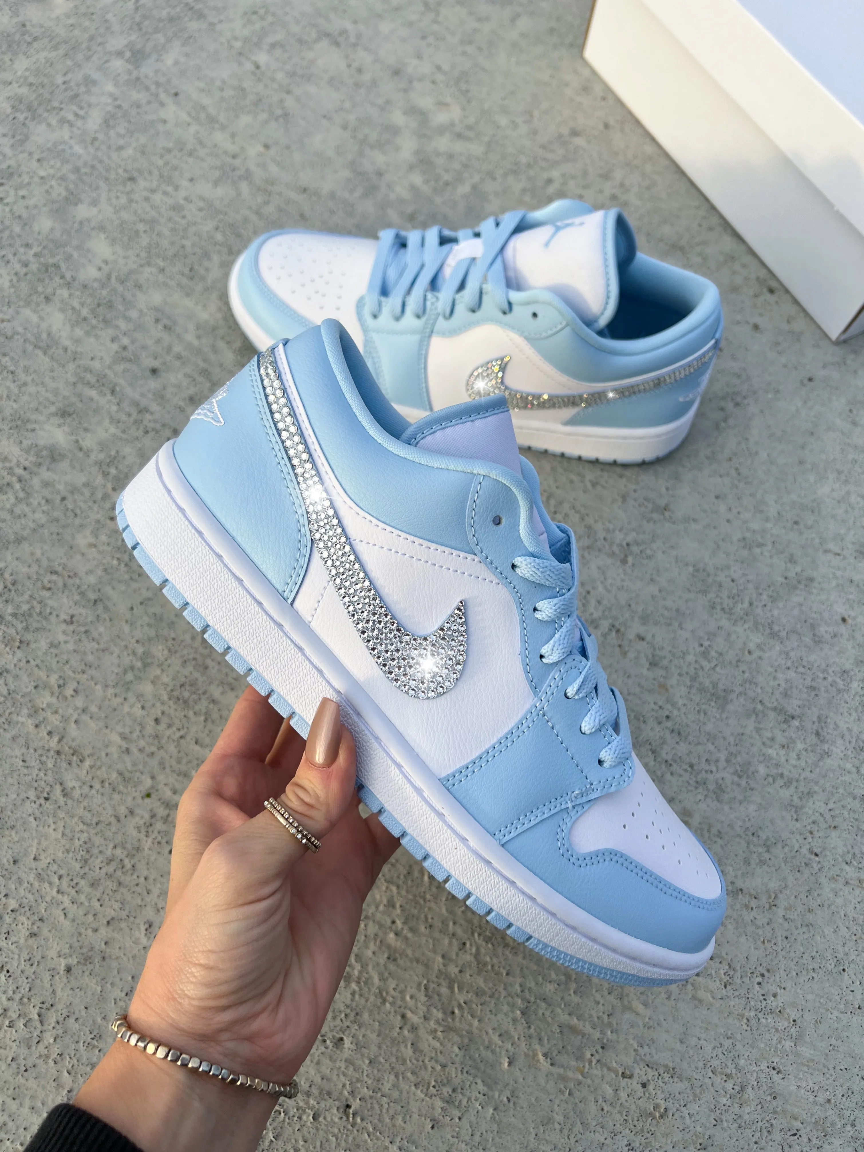 SIZE 7.5 Ice Blue Swarovski Women’s Air Jordan Retro 1 Low Shoes