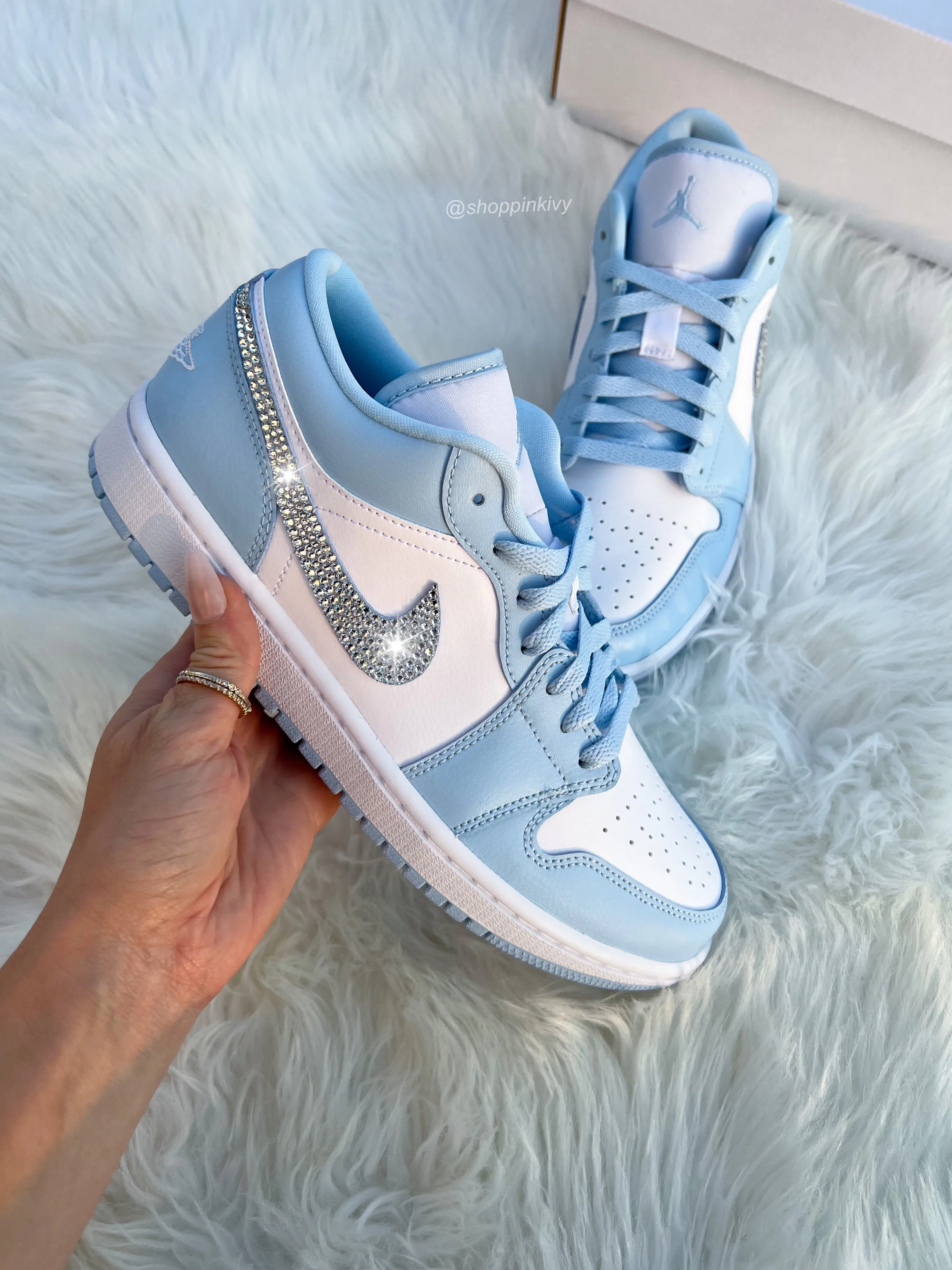 SIZE 7.5 Ice Blue Swarovski Women’s Air Jordan Retro 1 Low Shoes