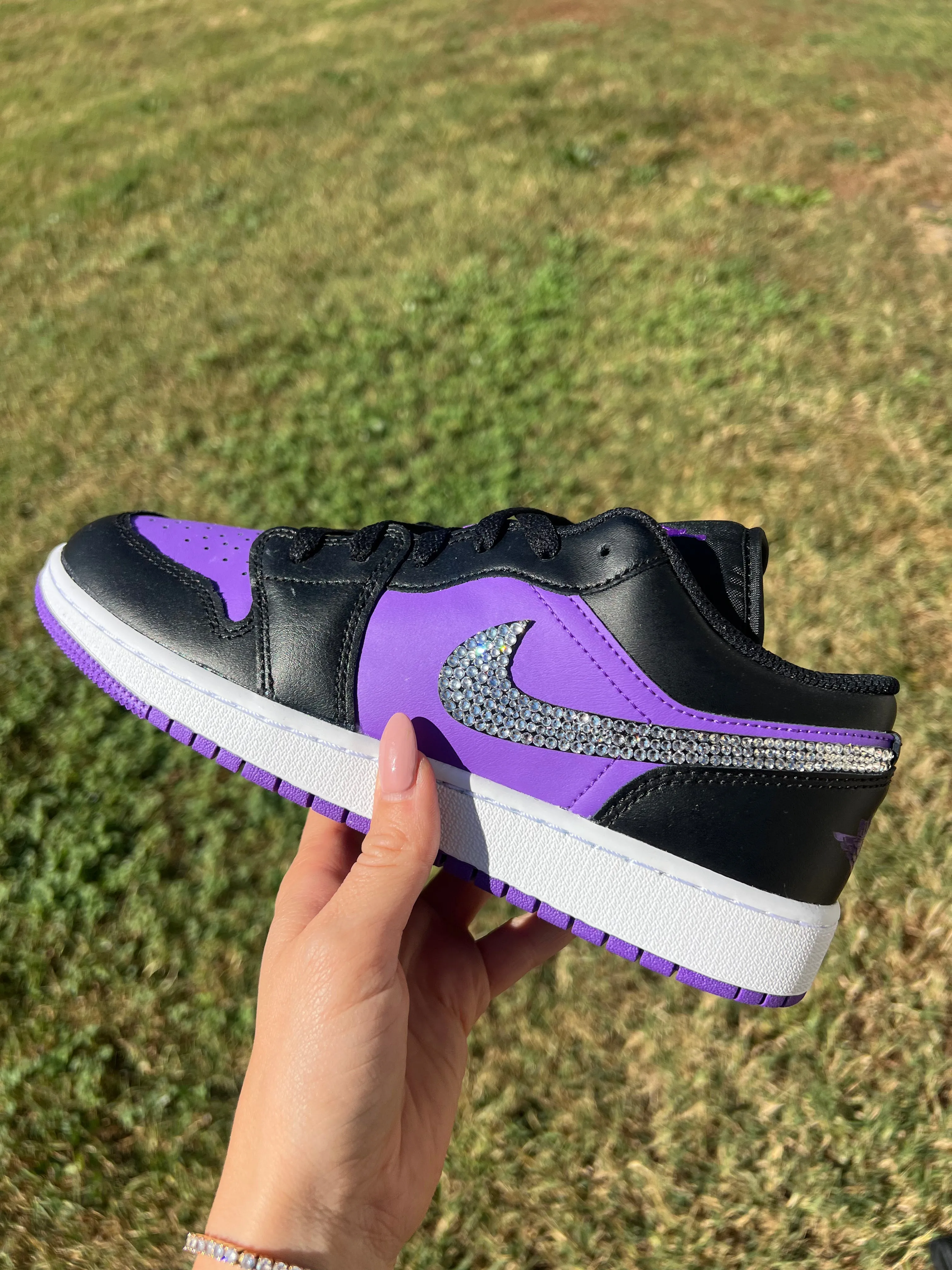 SIZE 8.5 Purple Swarovski Women’s Air Jordan 1 Low Shoes