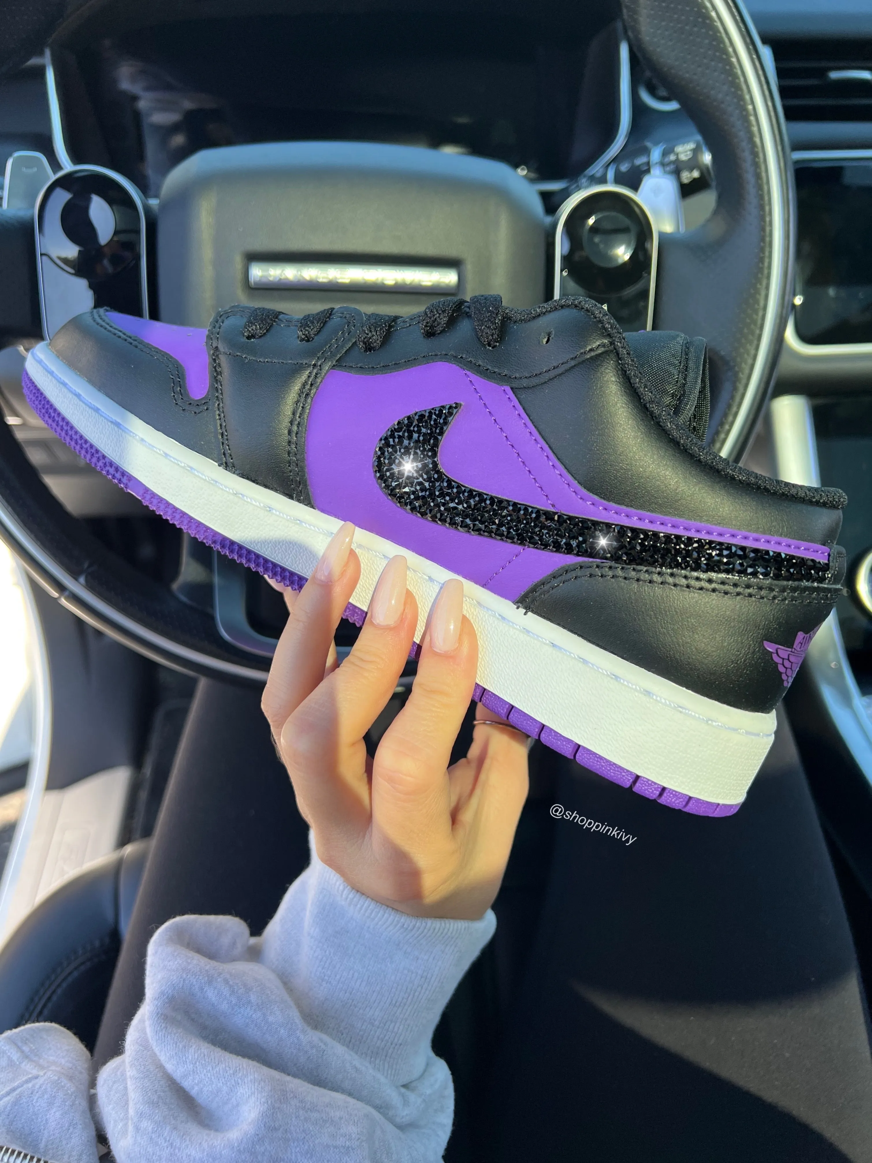 SIZE 8.5 Purple Swarovski Women’s Air Jordan 1 Low Shoes