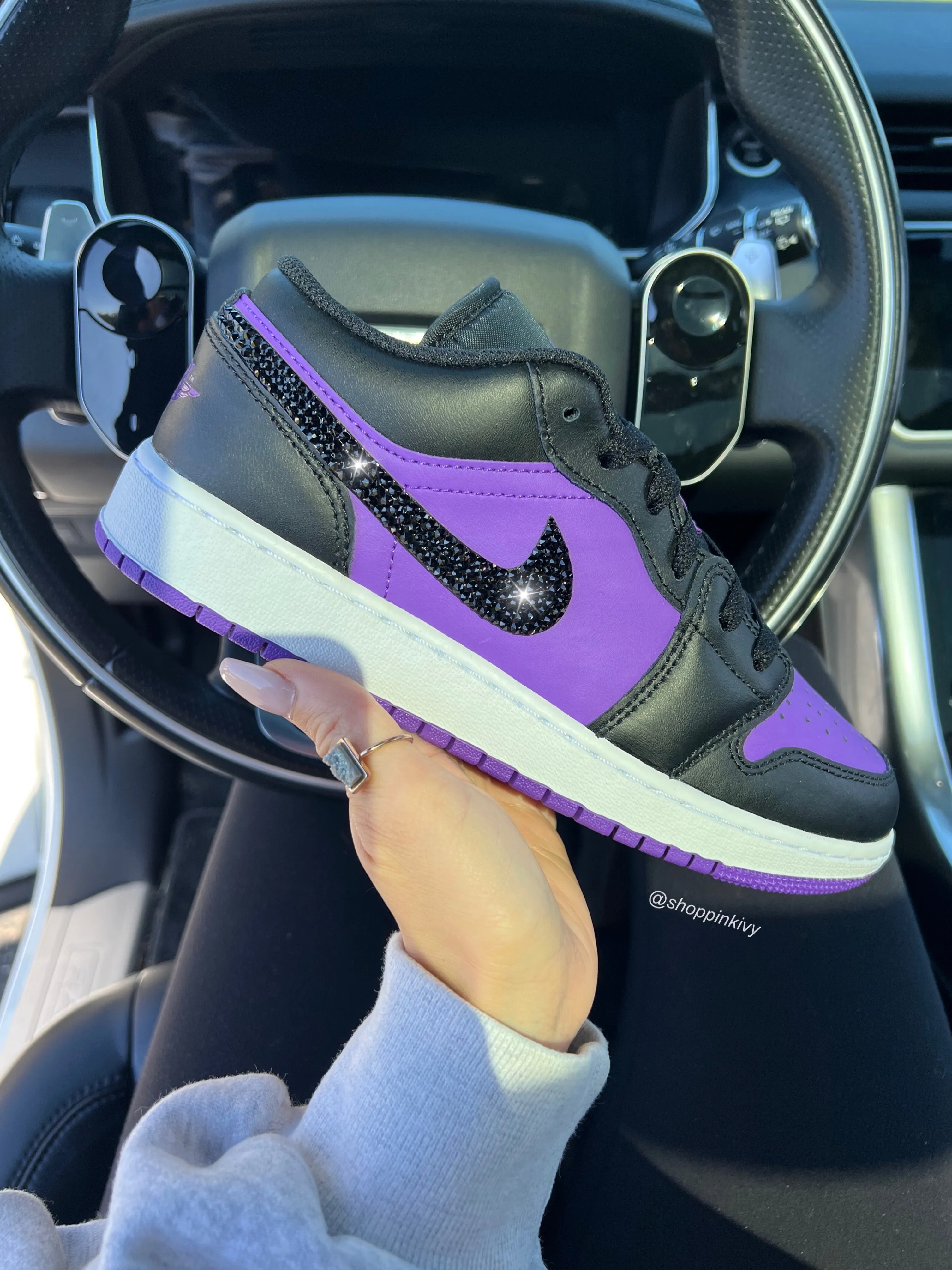 SIZE 8.5 Purple Swarovski Women’s Air Jordan 1 Low Shoes