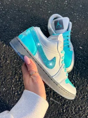 SIZE 9 Aqua Polaroid Swarovski Women’s Air Jordan Retro 1 Low Shoes