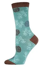 SockSmith Bamboo Women Crew Pinecones Lt Jade Green