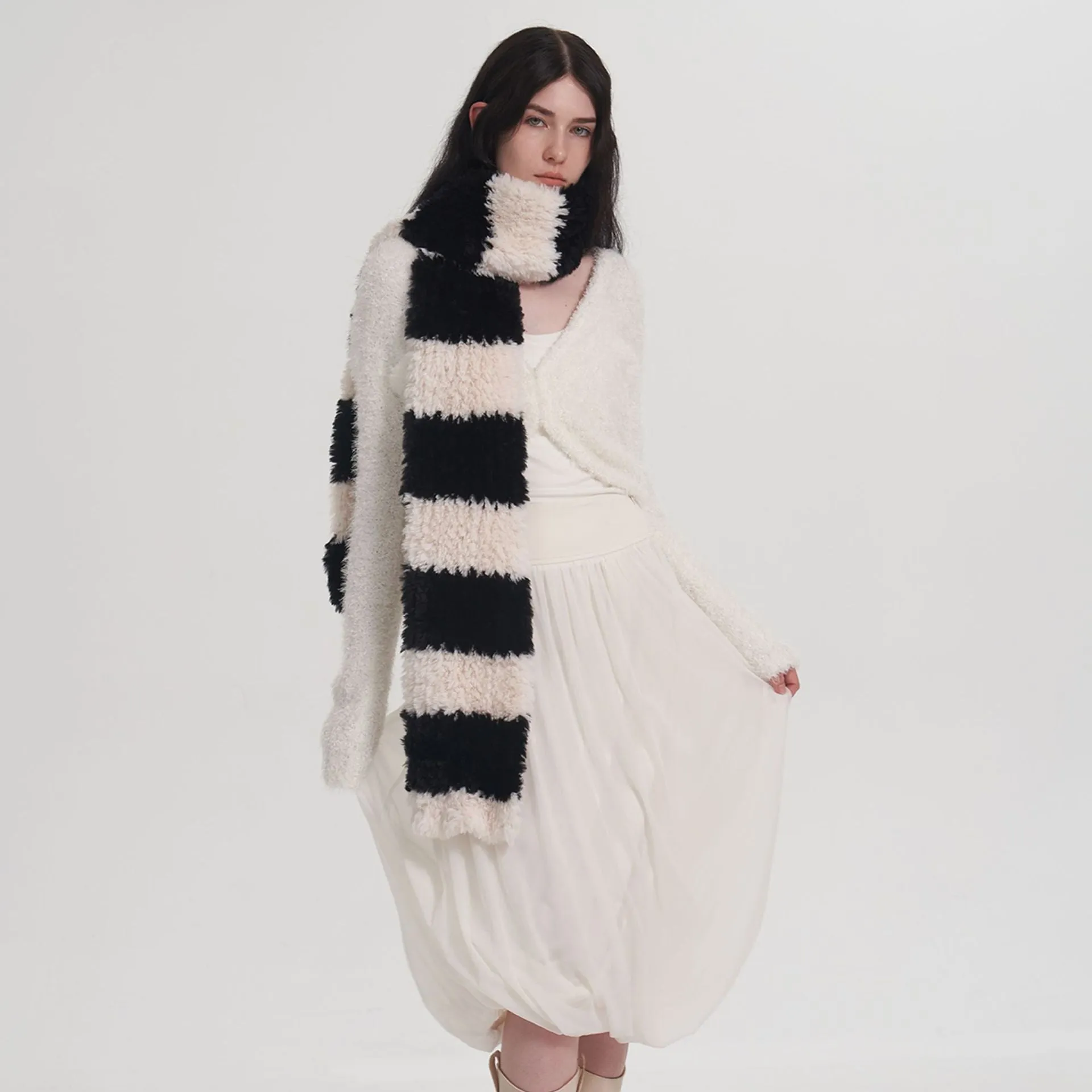 Soft Fluffy Faux Fur Thick Warm Cute Korean Knitted Scarf