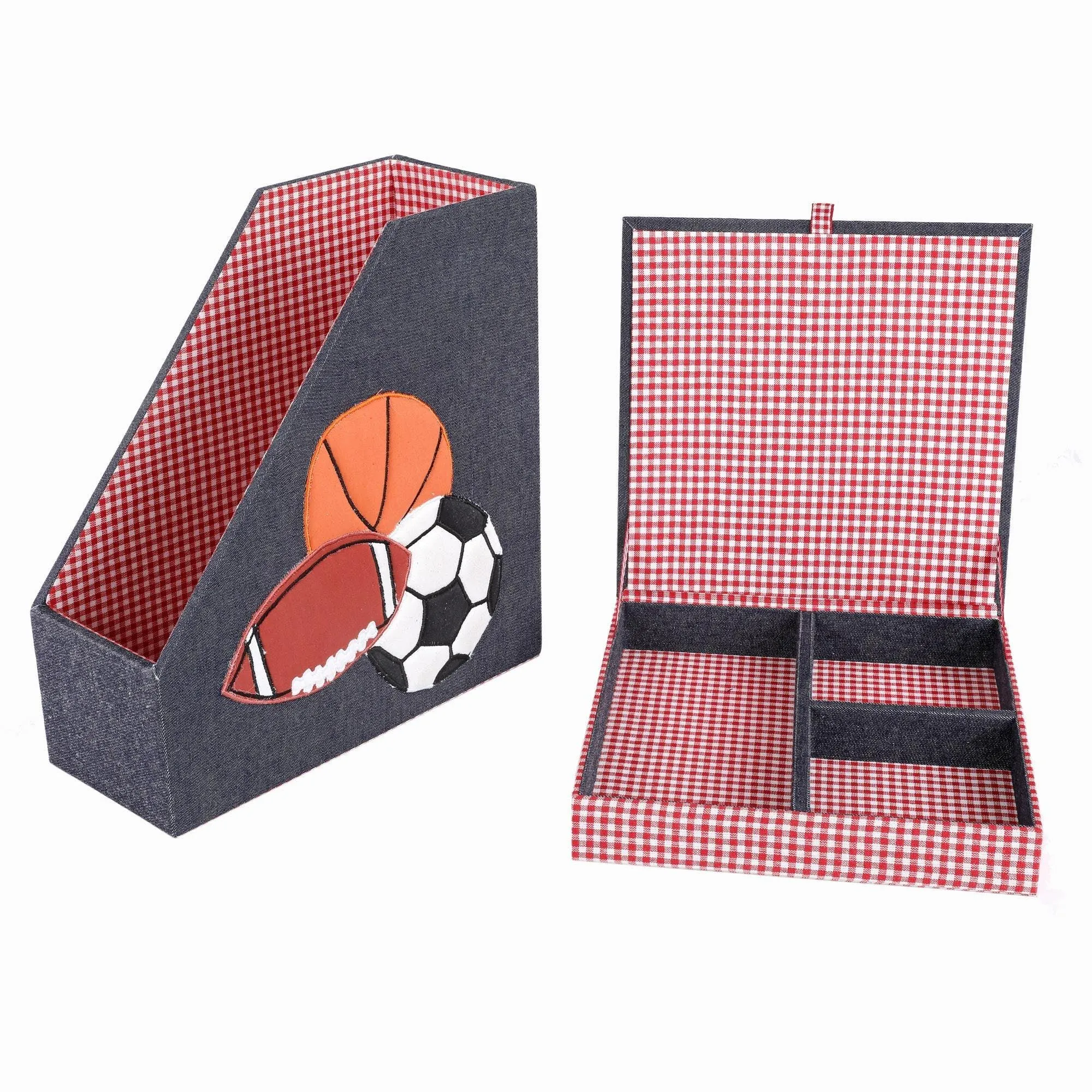 Sports Balls Set of 2 Book / Magazine Holder With Stationary Tray