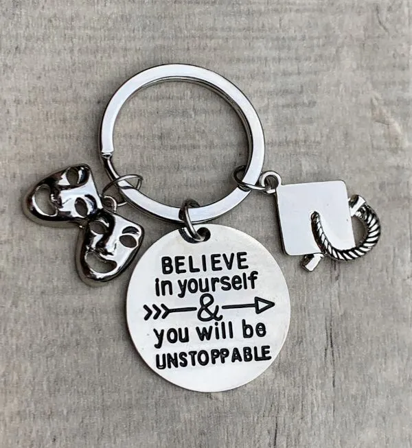 Sports Graduation Keychain -Believe In Yourself & You Will Be Unstoppable- Pick Activity